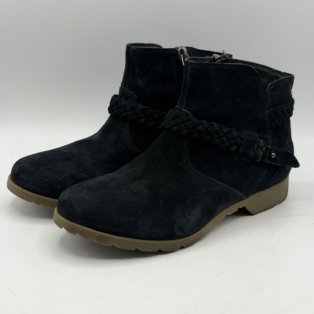 Teva Folly Black Suede Waterproof Leather Braided Ankle Boots Womens Size 8 Boho